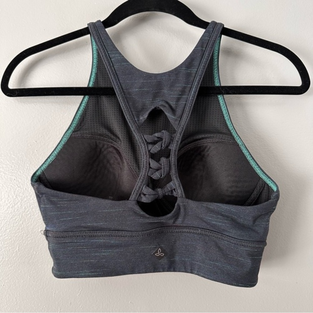 Prana Padded Sports Bra Knotted Racerback‎ | Blacl + Teal - Picture 4 of 6